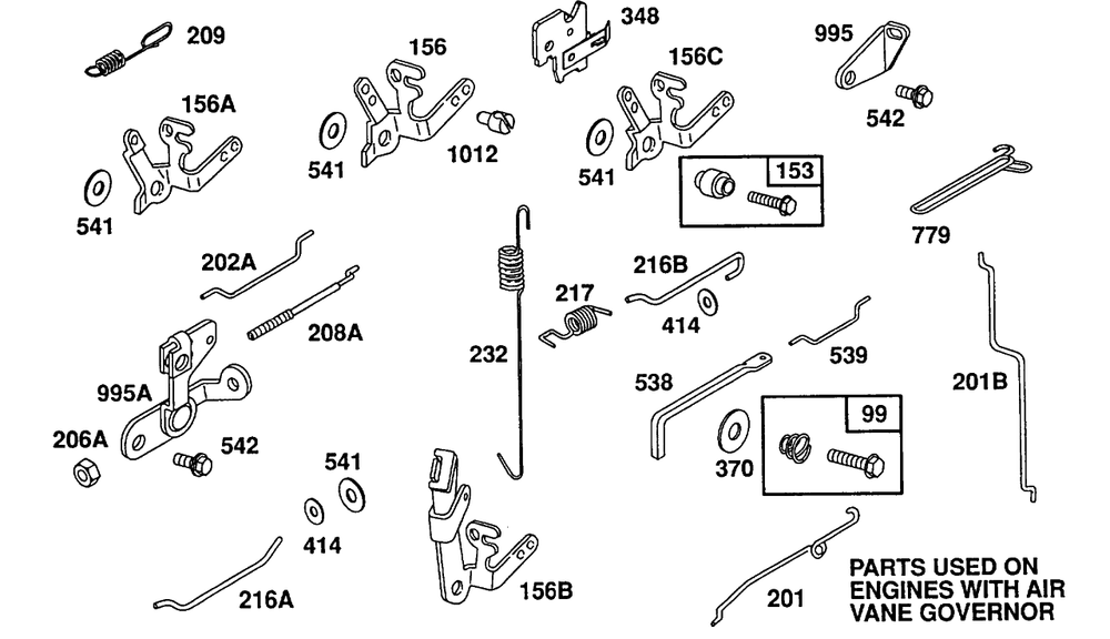 Airvanecarb Links,levers Diagram and Parts List for 80232-2937-01  Briggs and Stratton Engine